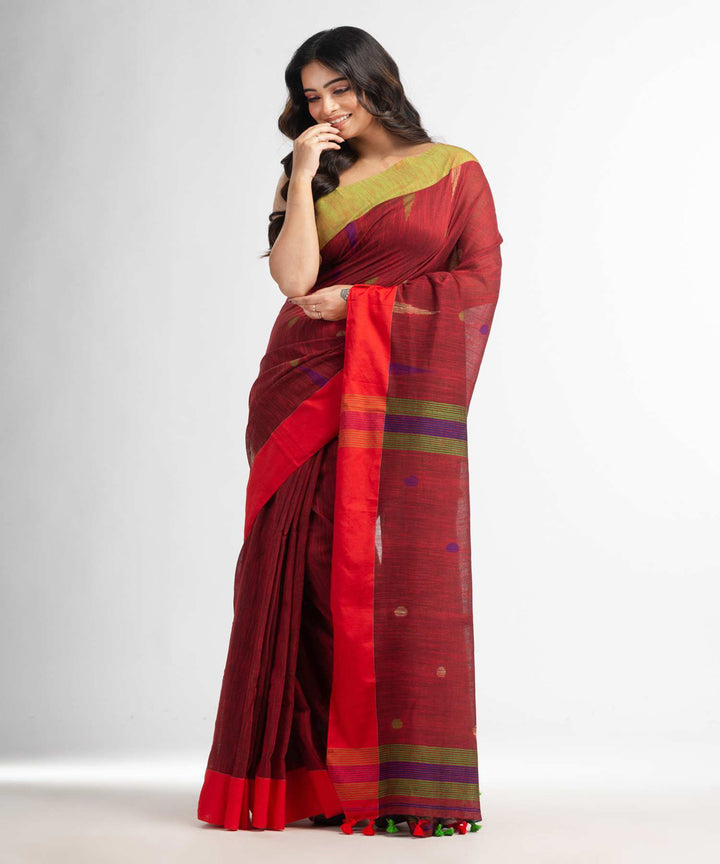 Maroon handloom bengal cotton saree