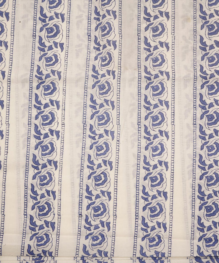 2.5 m offwhite blue cotton block printed sanganeri kurta material