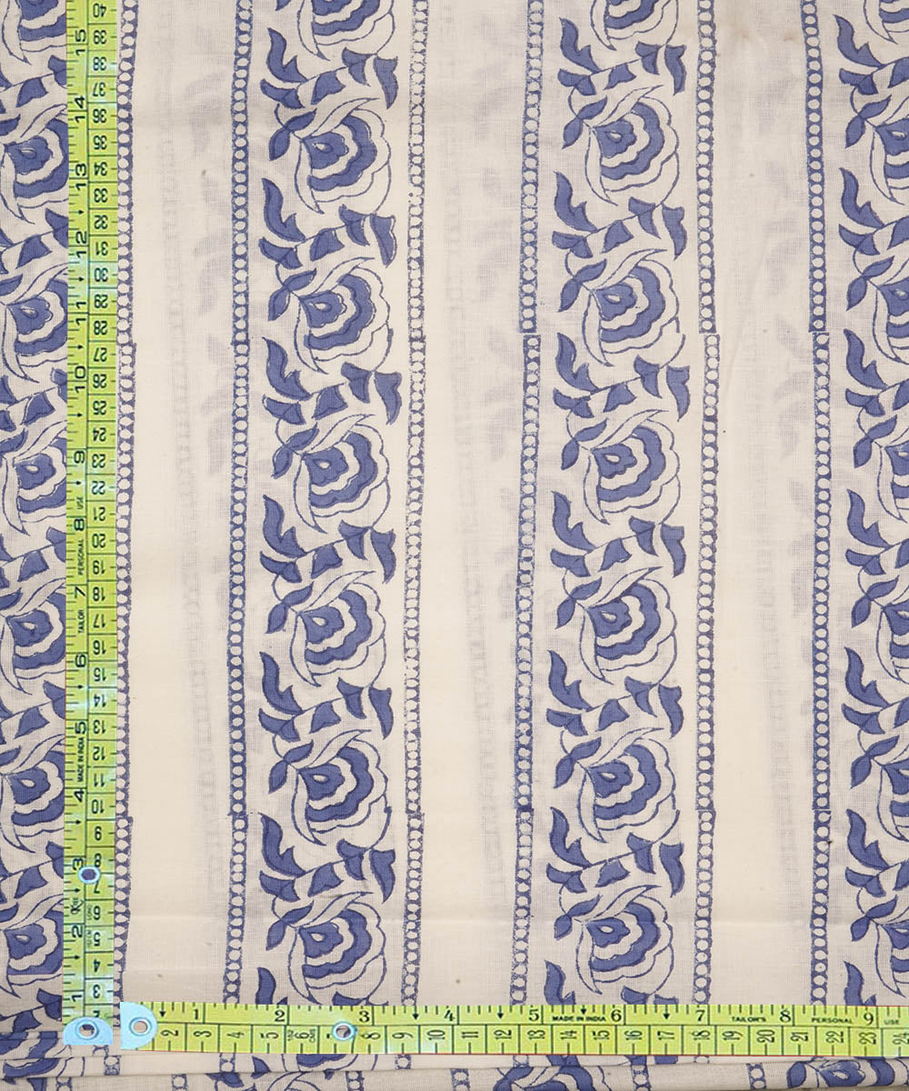 2.5 m offwhite blue cotton block printed sanganeri kurta material