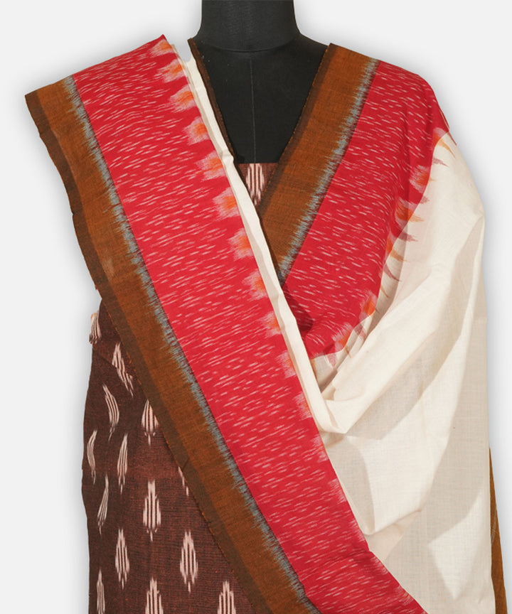 3pc Brown white handwoven cotton pochampally ikat dress material