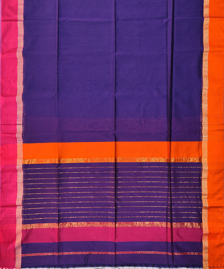 Navy blue multicolor handwoven maheshwari cotton silk saree