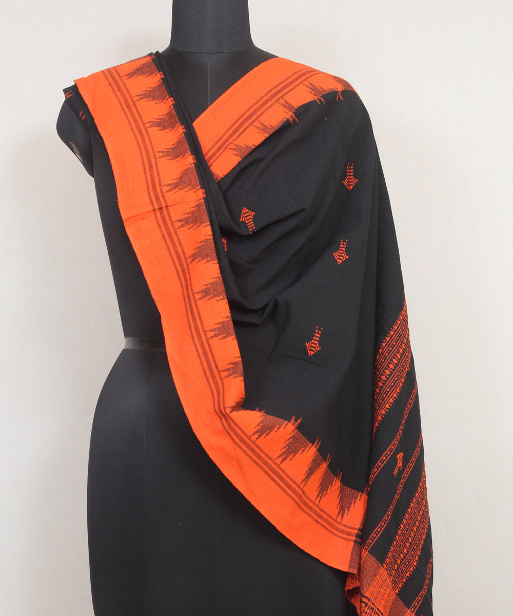 Black orange handwoven cotton kotpad dupatta