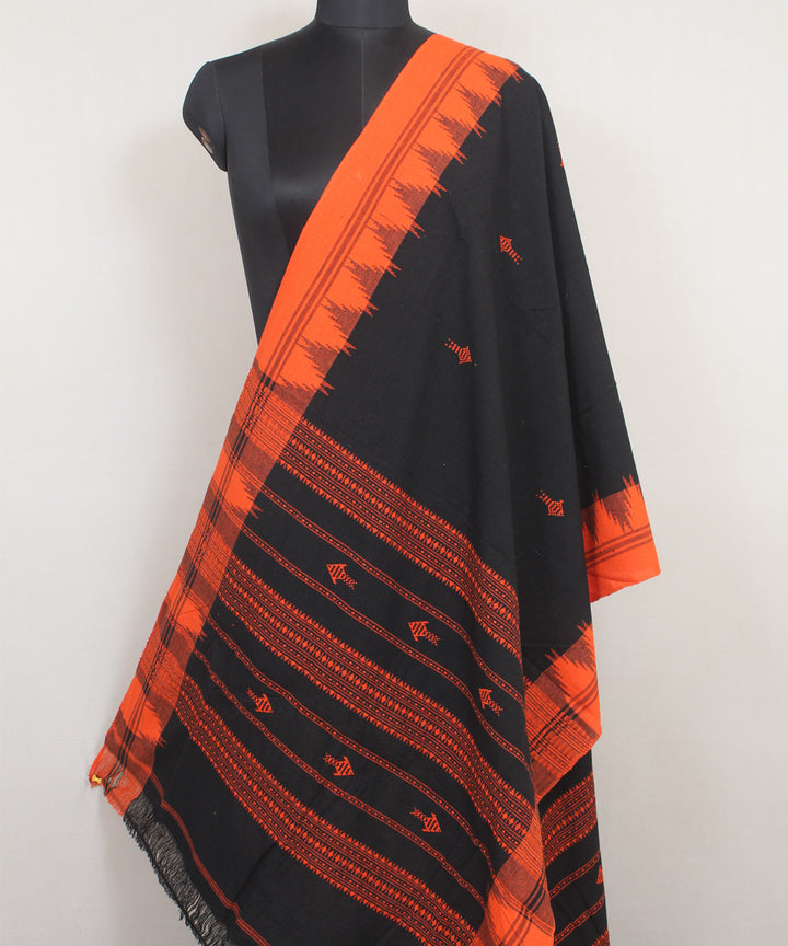 Black orange handwoven cotton kotpad dupatta