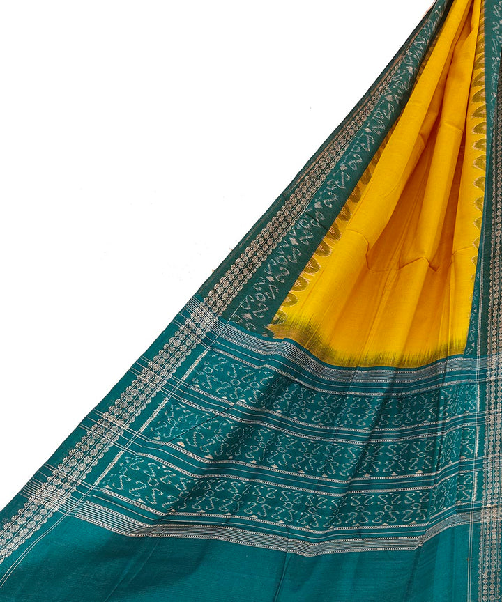 Yellow green handwoven cotton sambalpuri dupatta