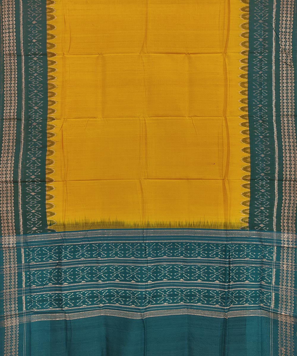 Yellow green handwoven cotton sambalpuri dupatta