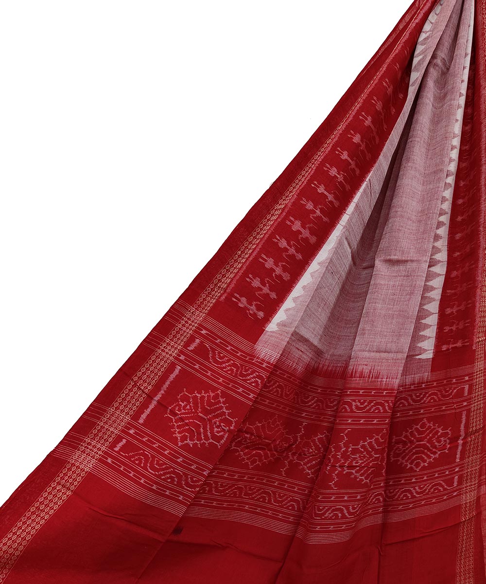 Red grey handwoven cotton sambalpuri dupatta