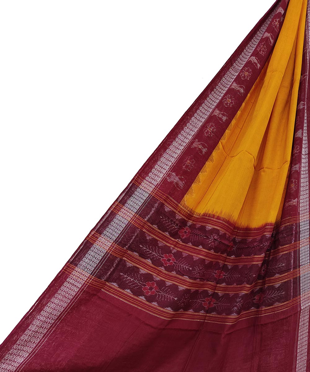 Yellow maroon handwoven cotton sambalpuri dupatta