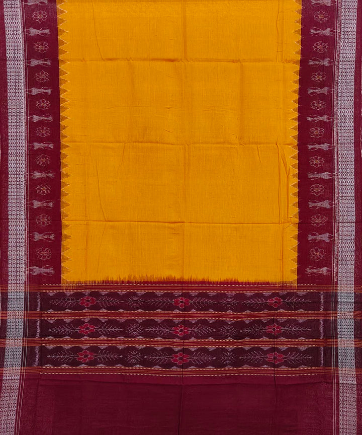 Yellow maroon handwoven cotton sambalpuri dupatta