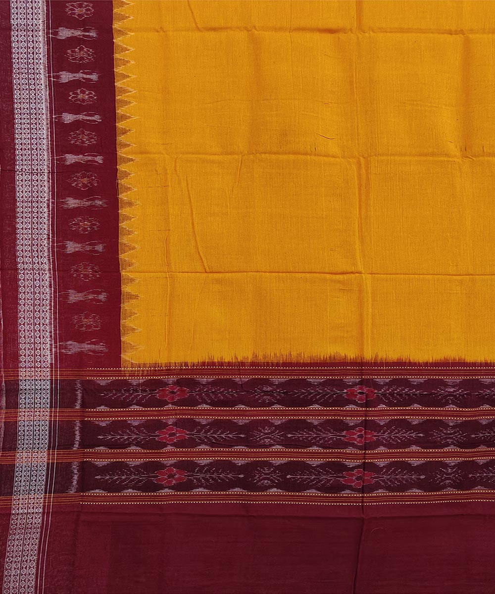 Yellow maroon handwoven cotton sambalpuri dupatta