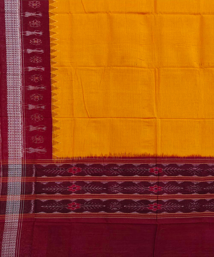 Yellow maroon handwoven cotton sambalpuri dupatta