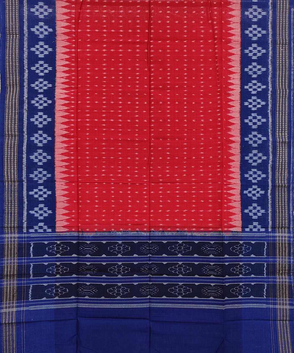 Red blue handwoven cotton sambalpuri dupatta