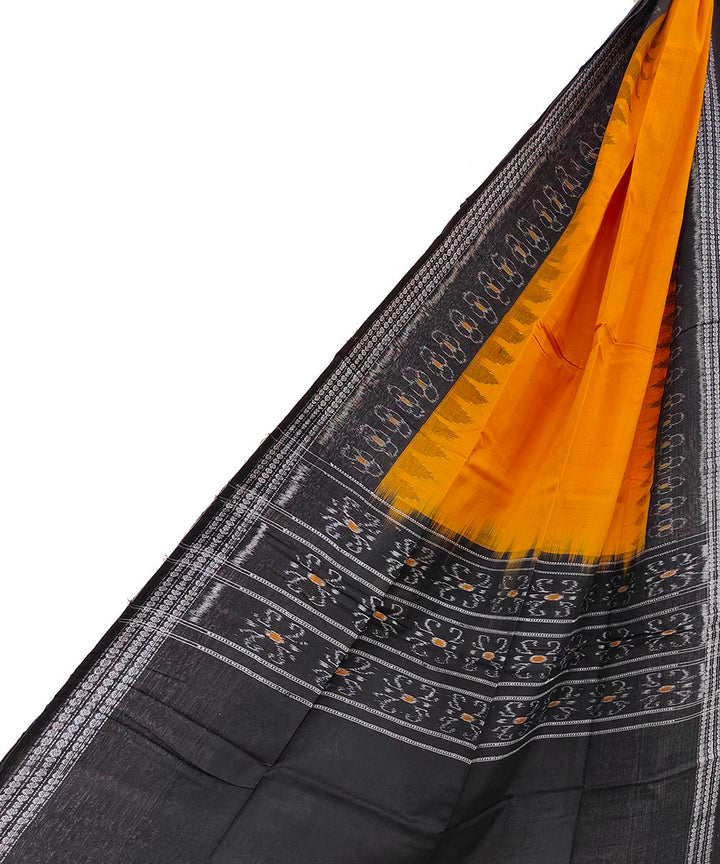 Yellow black handwoven cotton sambalpuri dupatta