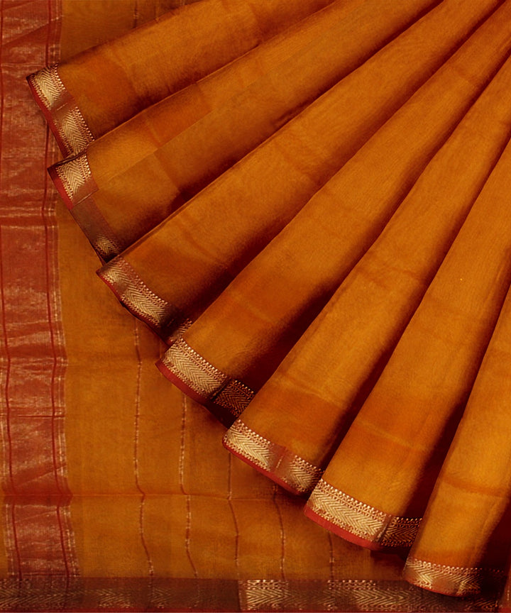 Fire yellow red handloom maheshwari cotton silk saree