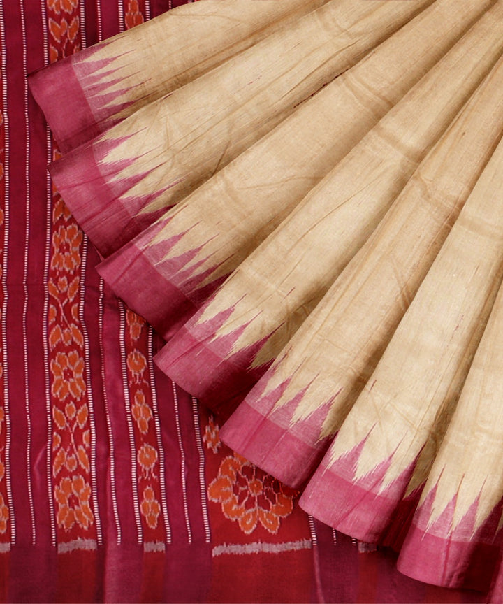 Pink Beige tussar silk handloom gopalpur saree