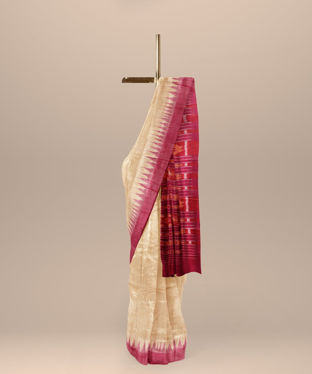 Pink Beige tussar silk handloom gopalpur saree