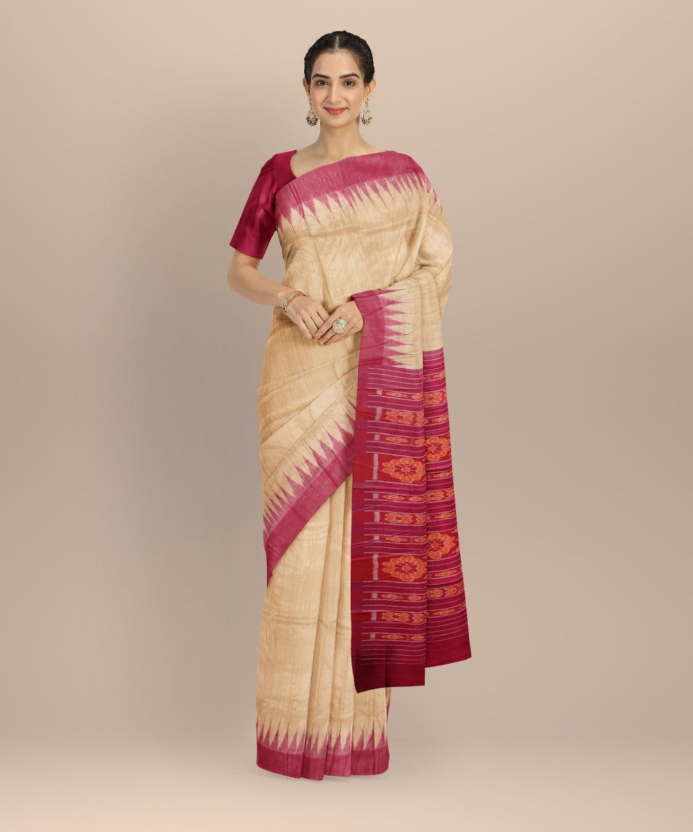 Pink Beige tussar silk handloom gopalpur saree