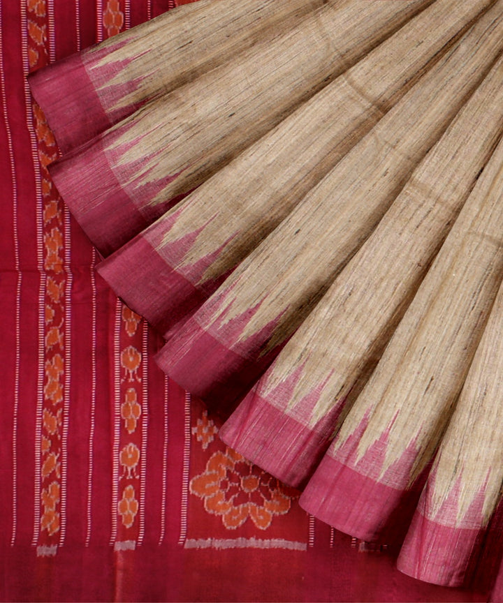 Pink Beige tussar silk handloom gopalpur saree