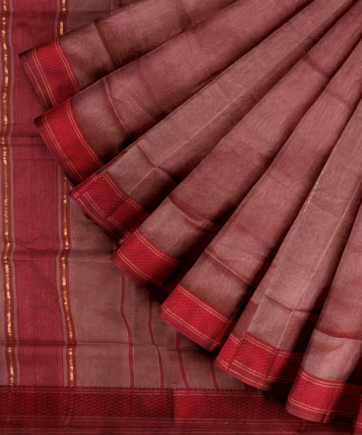 Pink red handloom maheshwari cotton silk saree