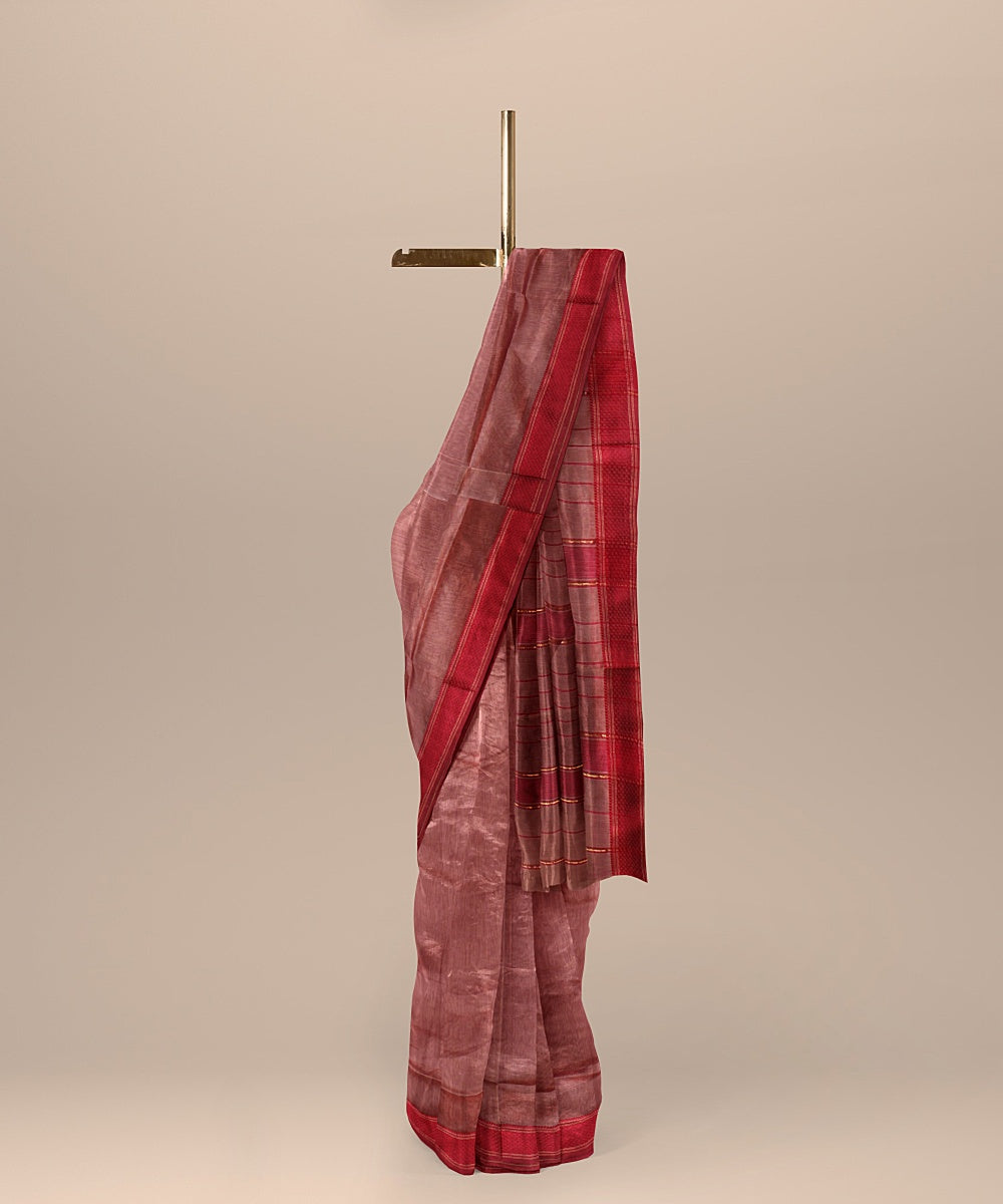 Pink red handloom maheshwari cotton silk saree