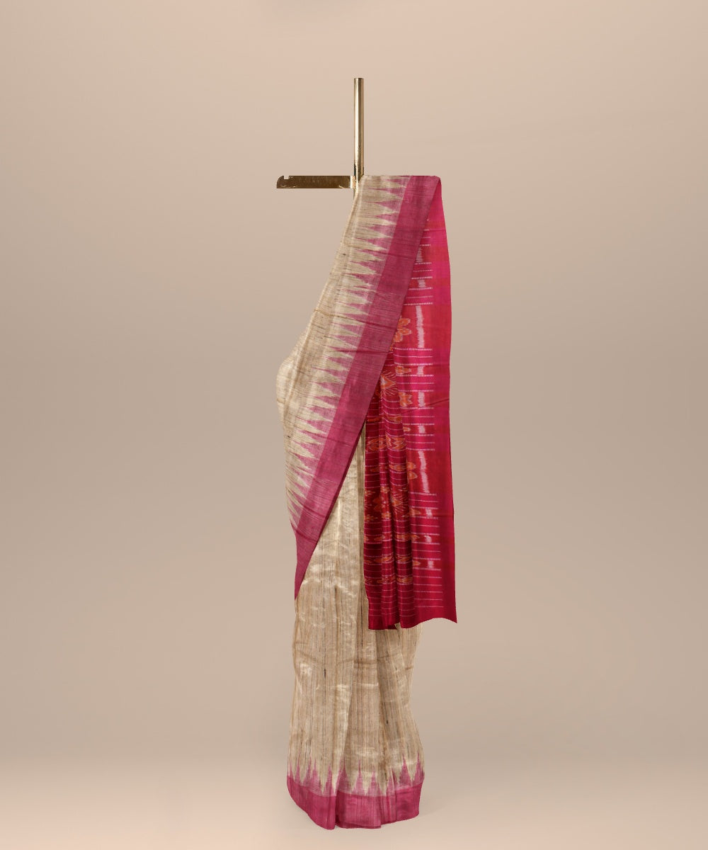 Pink Beige tussar silk handloom gopalpur saree