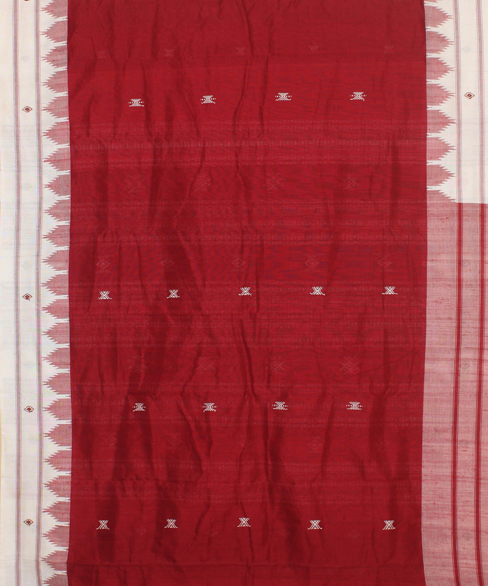 Red offwhite tussar silk handwoven kotpad saree