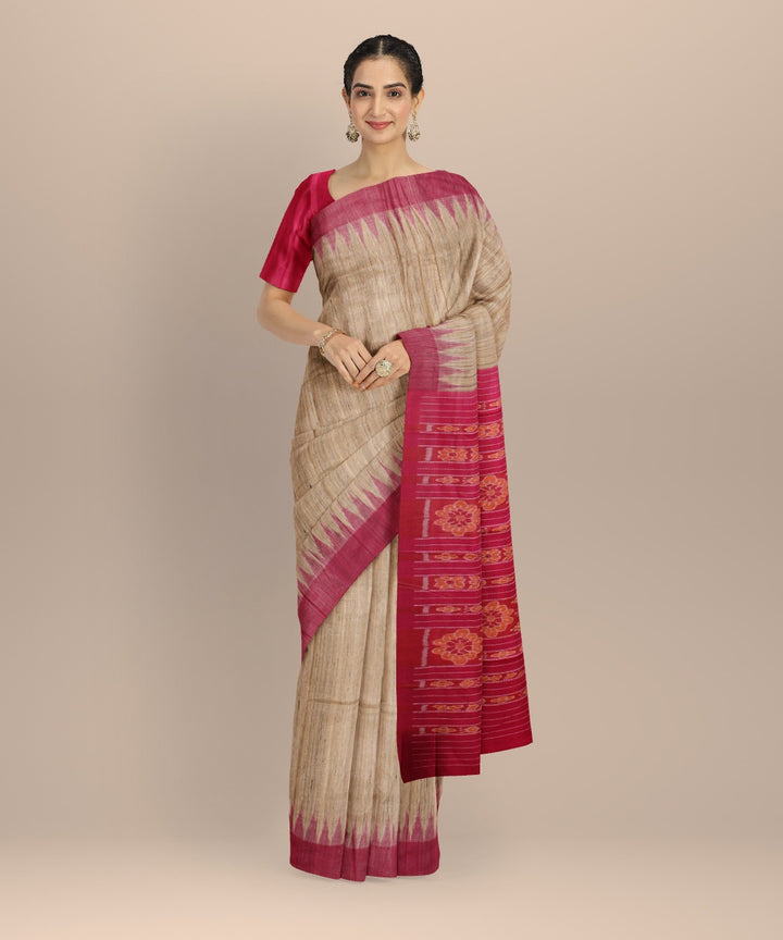 Pink Beige tussar silk handloom gopalpur saree