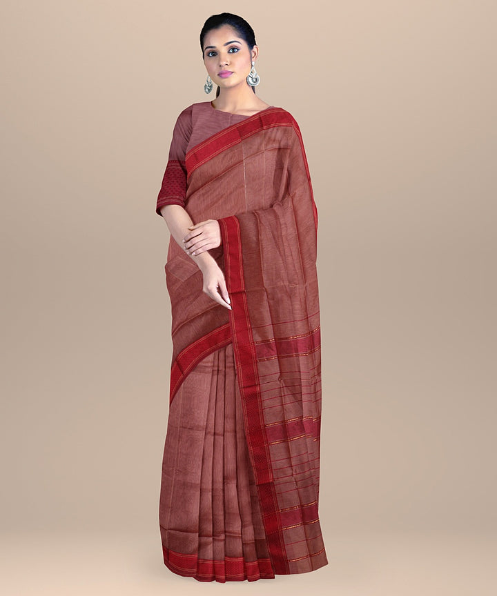 Pink red handloom maheshwari cotton silk saree