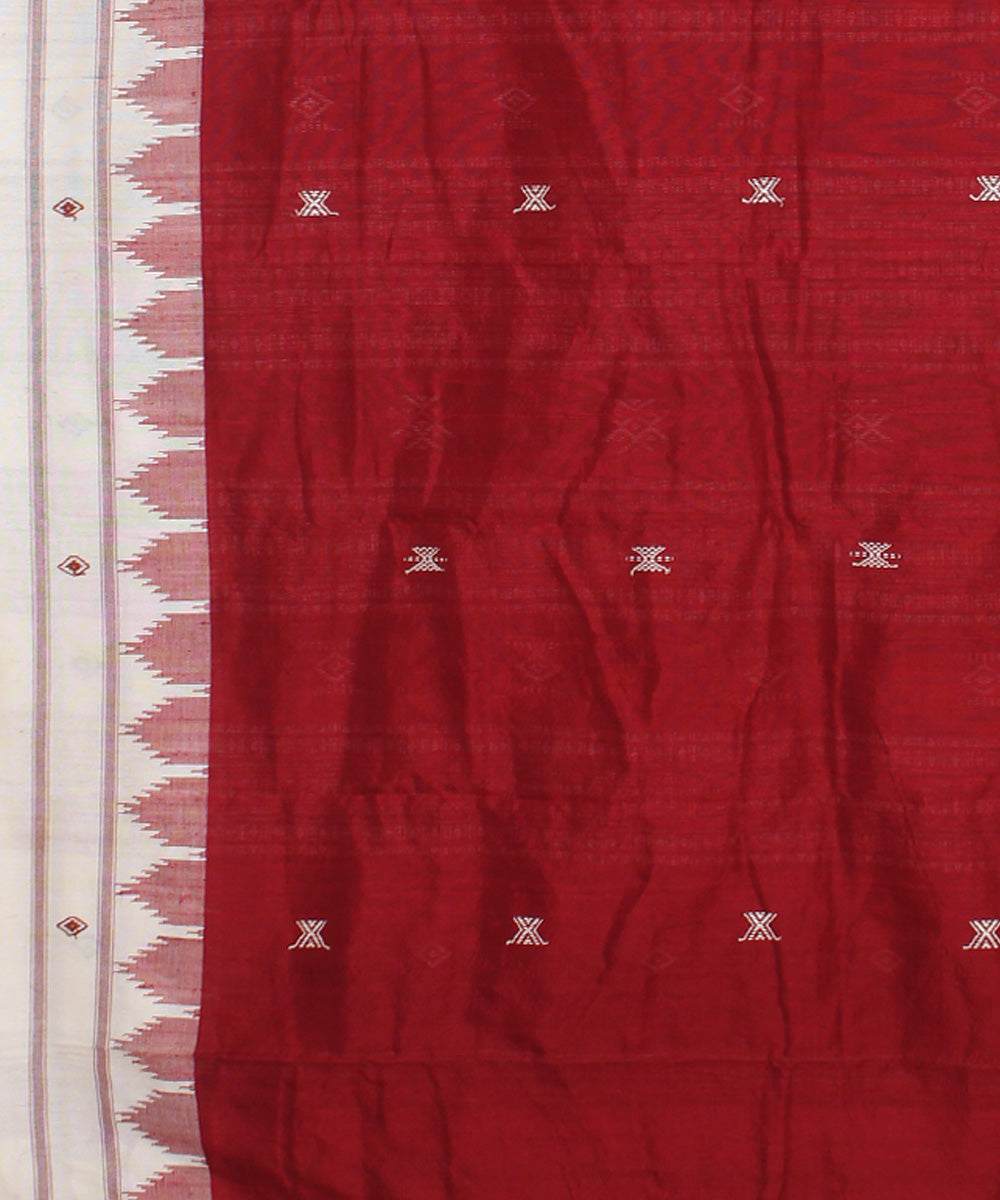 Red offwhite tussar silk handwoven kotpad saree