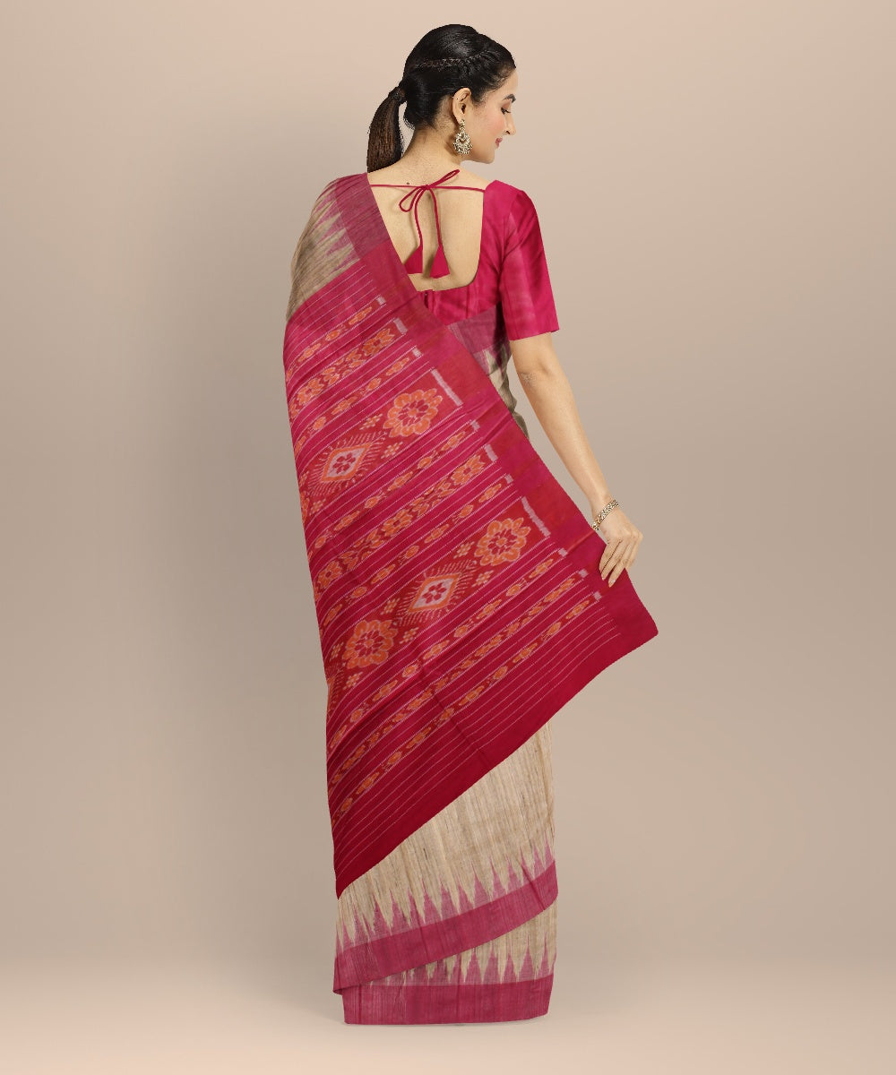 Pink Beige tussar silk handloom gopalpur saree