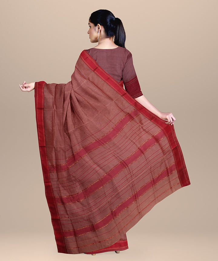 Pink red handloom maheshwari cotton silk saree