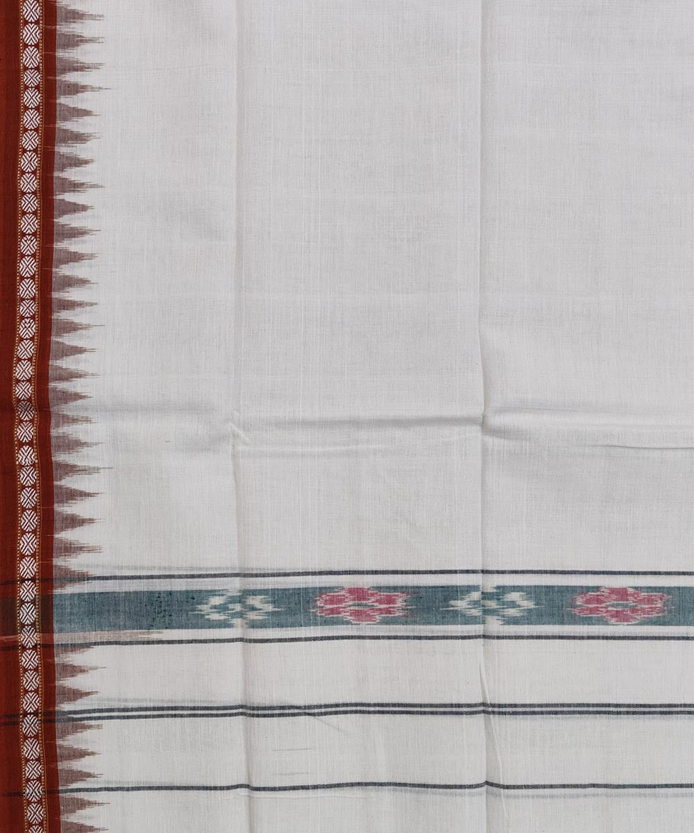 Offwhite temple border handwoven cotton sambalpuri towel gamcha