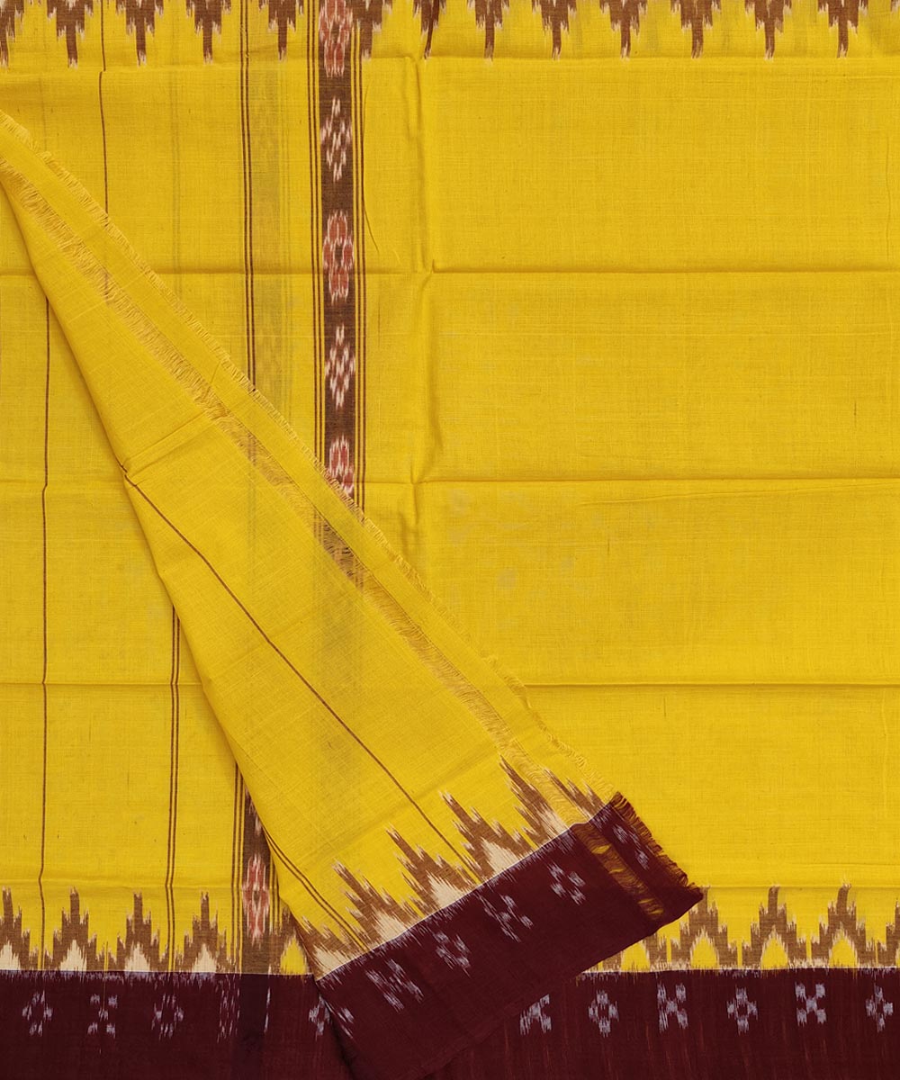 Amber yellow maroon handwoven sambalpuri cotton towel gamcha