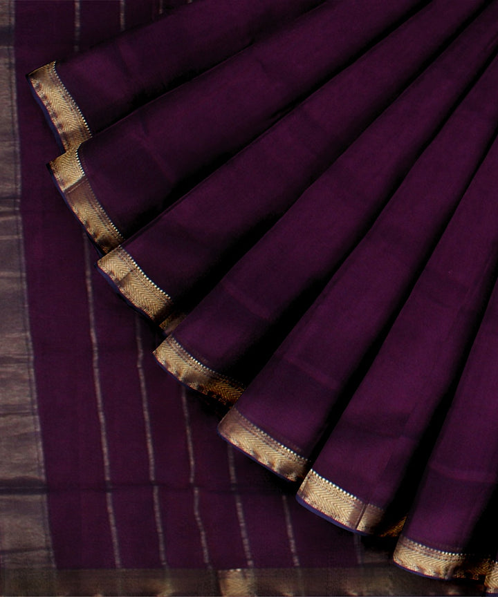 Violet navy blue maheshwari handloom cotton silk saree