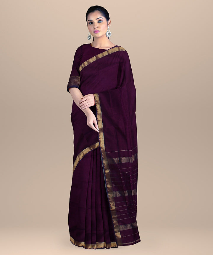 Violet navy blue maheshwari handloom cotton silk saree