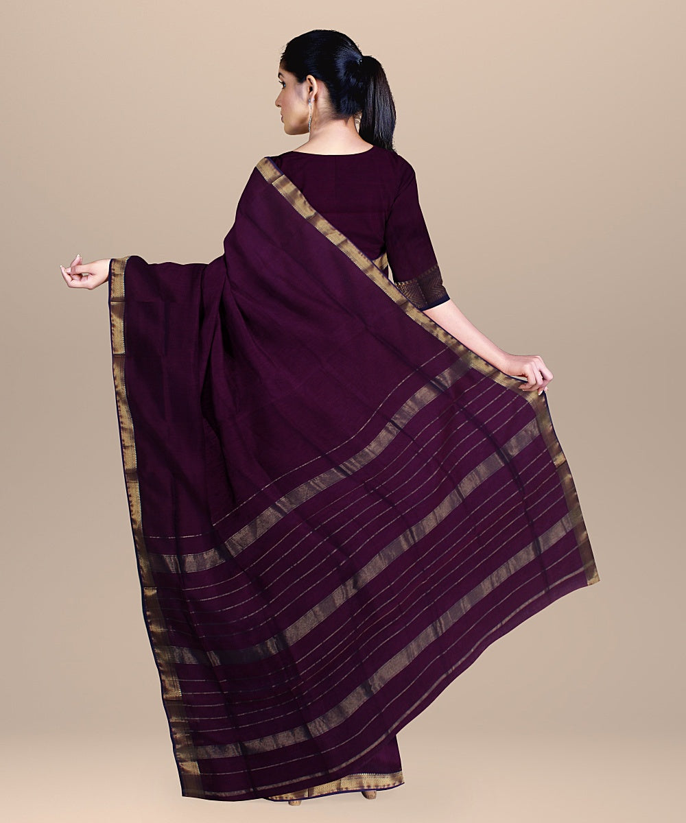 Violet navy blue maheshwari handloom cotton silk saree