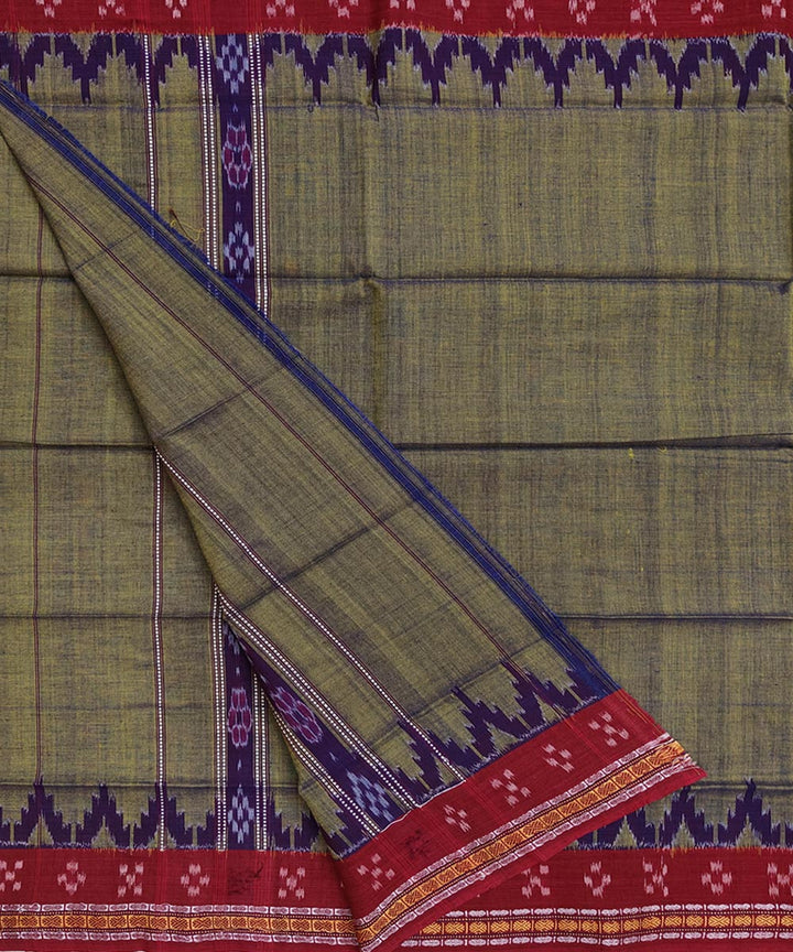 Olive green maroon handwoven cotton sambalpuri towel gamcha