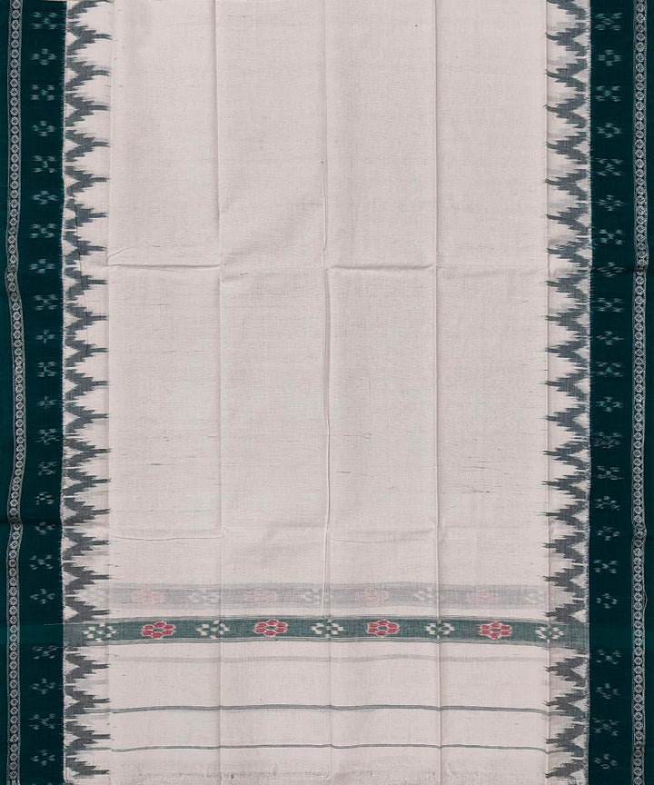 Offwhite deep green handwoven cotton sambalpuri towel gamcha