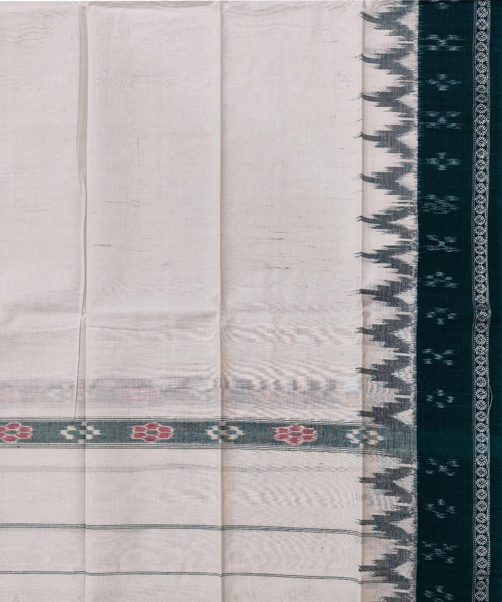 Offwhite deep green handwoven cotton sambalpuri towel gamcha