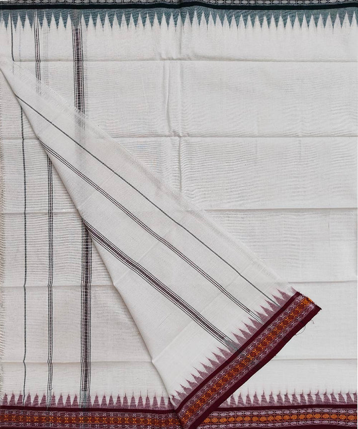 Offwhite maroon cotton handwoven sambalpuri towel gamcha