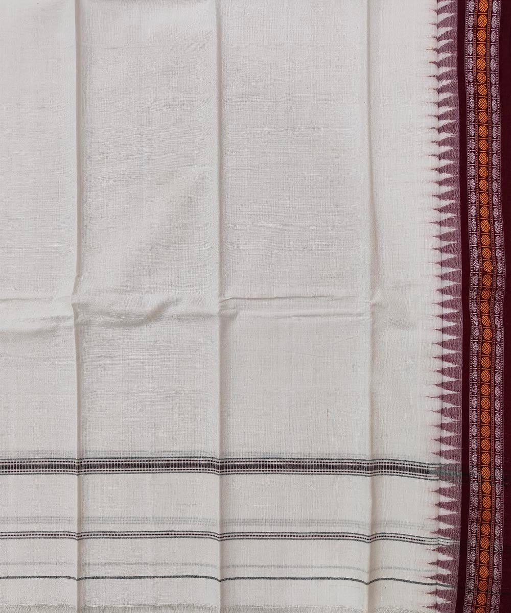 Offwhite maroon cotton handwoven sambalpuri towel gamcha