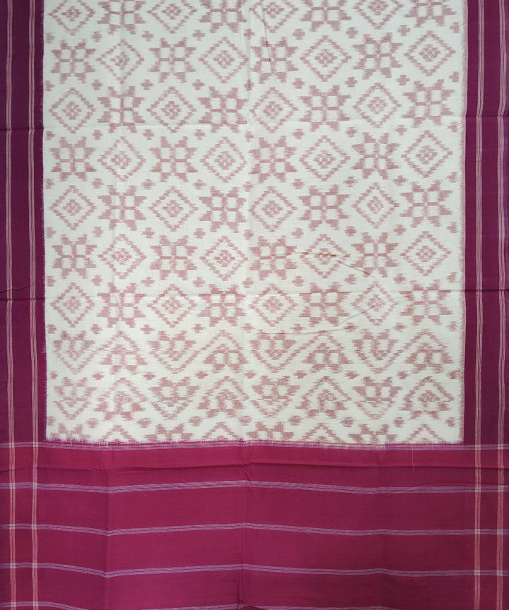 Offwhite maroon handloom pochampally ikat cotton duppatta