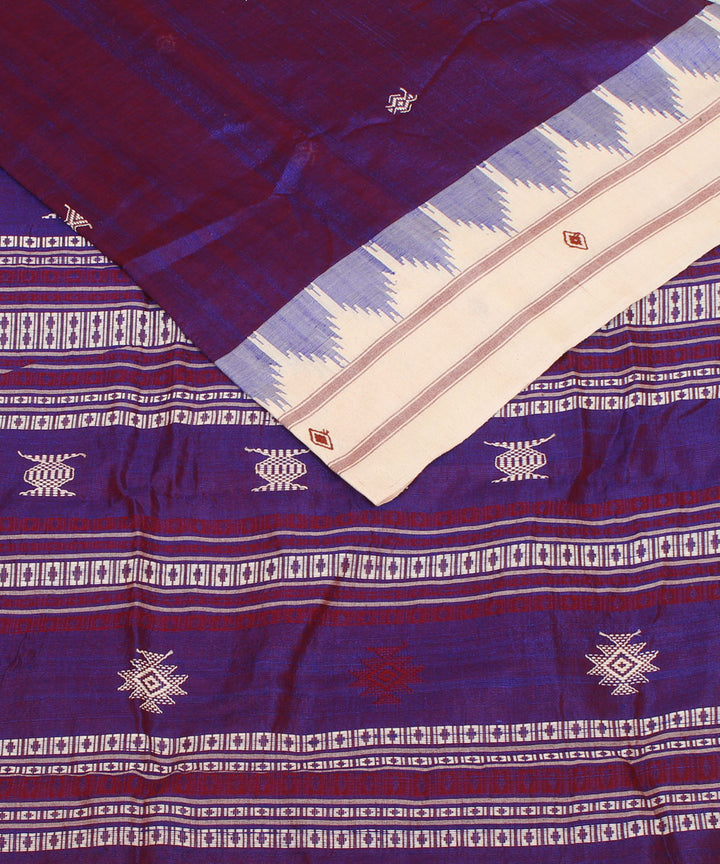 Navy blue offwhite handwoven kotpad tussar silk saree