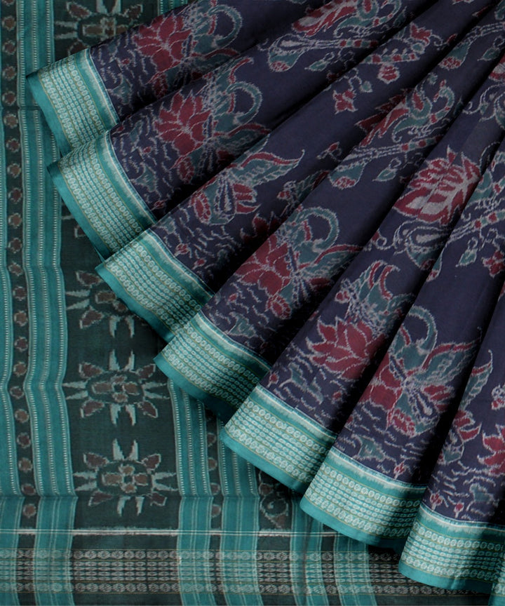 Navy blue green cotton handloom sambalpuri saree