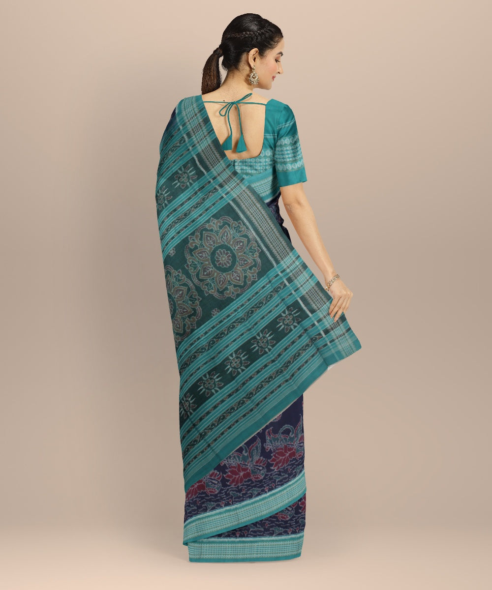 Navy blue green cotton handloom sambalpuri saree