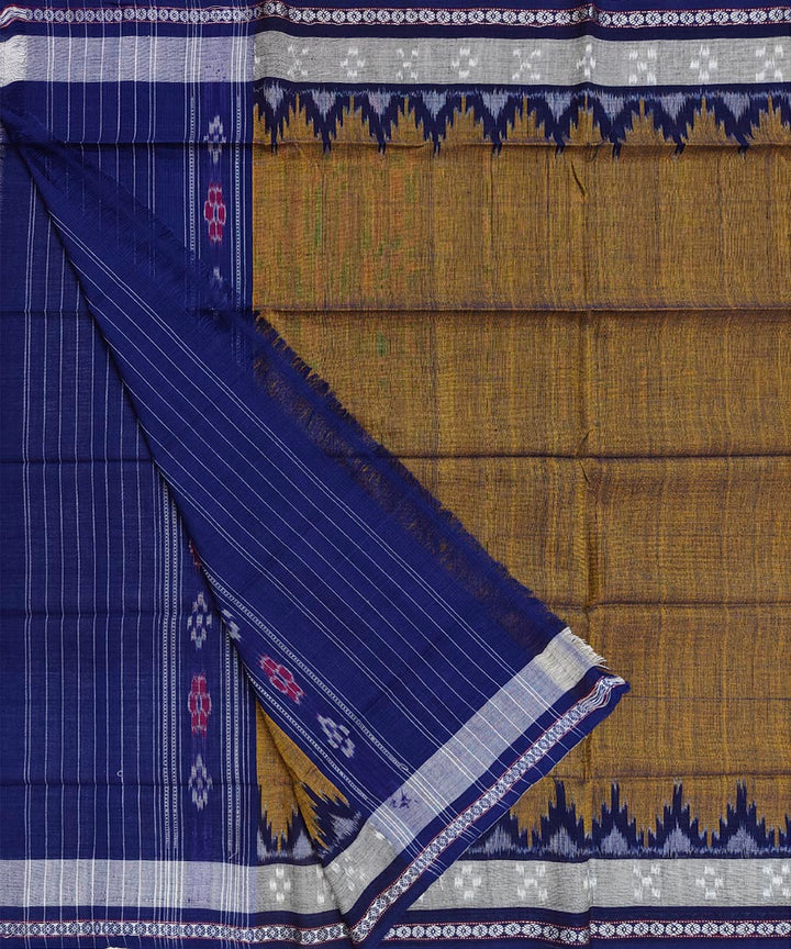 Ochre yellow navy blue handwoven cotton sambalpuri towel gamcha
