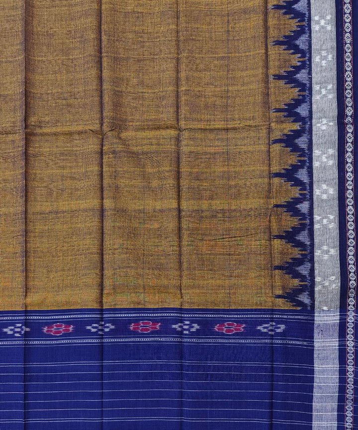 Ochre yellow navy blue handwoven cotton sambalpuri towel gamcha