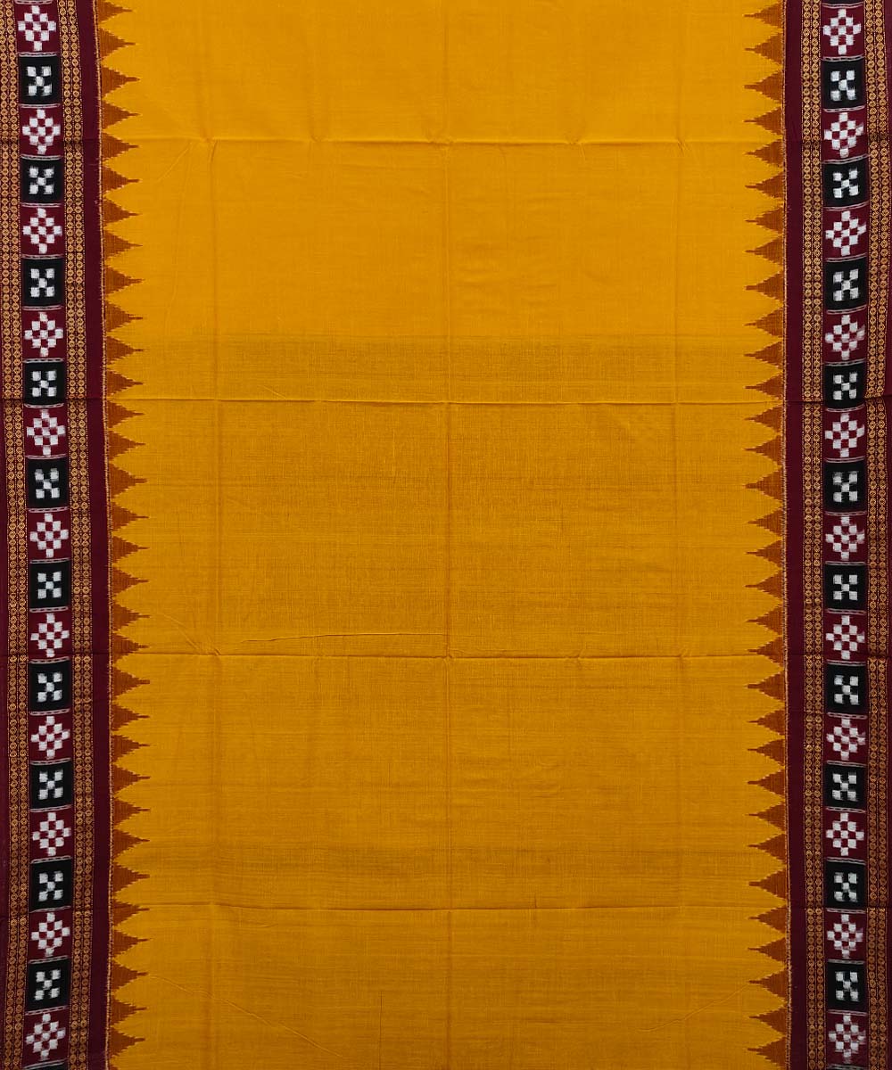 Yellow maroon cotton handwoven sambalpuri saree