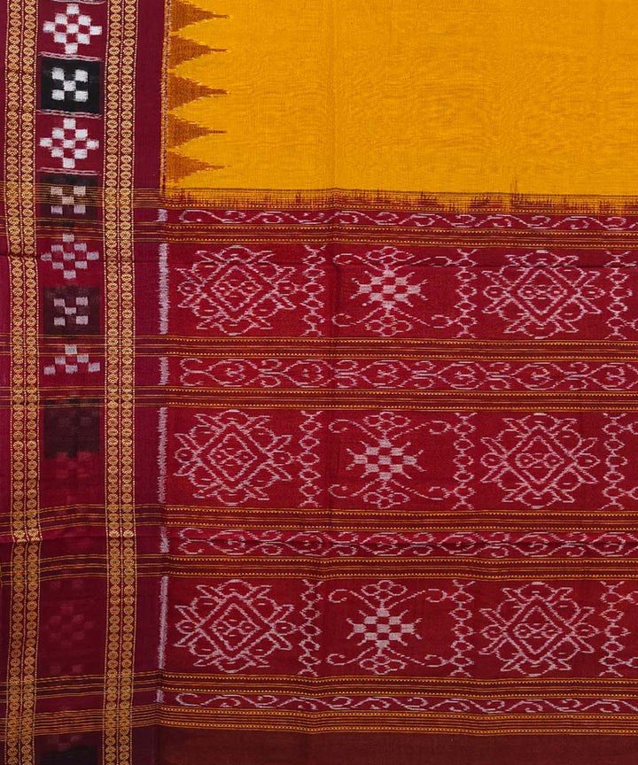 Yellow maroon cotton handwoven sambalpuri saree