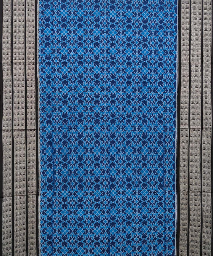 Cyan blue black cotton handwoven sambalpuri saree
