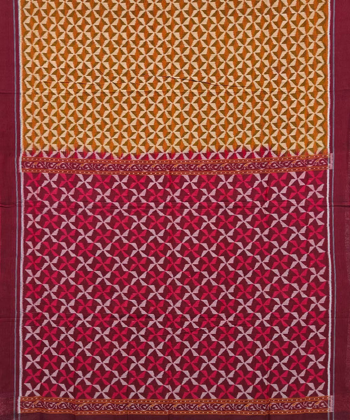 Beige maroon cotton handwoven sambalpuri saree